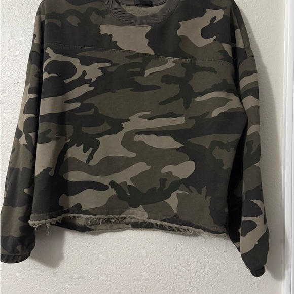 ATM French Terry Jungle Camo Crew Neck Sweatshirt. Frayed Hem, elastic at Cuffs. - Picture 1 of 13